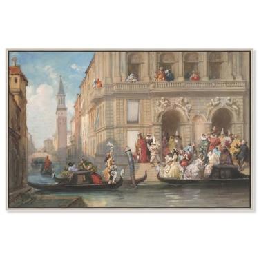 Imagem de Art Remedy Masqueraders Boarding Gondola Canvas Coastal Classic Art, Moldura prata, 61 cm x 40 cm