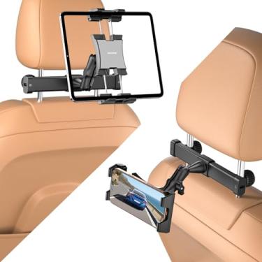 Imagem de OHLPRO Suporte de tablet para encosto de cabeça para assento traseiro de carro, iPad com braço telescópico dobrável, acessórios essenciais para viagem de carro para crianças – Serve para tablets de