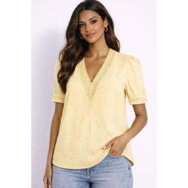 Imagem de Blusa Feminina Decote V com Renda Manga Curta