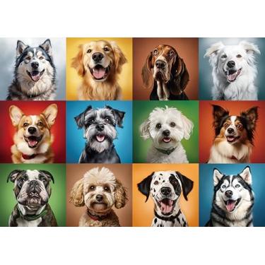 Imagem de Nattork Quebra-cabeça 1000 peças para adultos, cães coloridos, quebra-cabeças adultos desafiadores para decoração de natal e presente