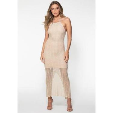 Imagem de Vestido Longo Tricot Lurex Frente Única Dourado-Feminino
