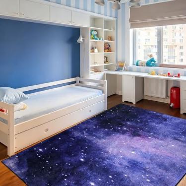 Imagem de USTIDE Tapete roxo céu estrelado 1,2 x 1,6 m, veludo brilhante, estampa de nuvem, microfibra tapete macio para sala de estar, quarto, decoração de dormitório