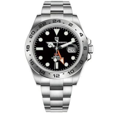 Imagem de Pagani Design Relógio de pulso masculino mecânico automático GMT 42 mm à prova d'água aço inoxidável vidro safira, Preto, esportivo