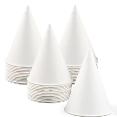 Imagem de mollensiuer 100 peças de copos de cone de papel branco descartáveis de 105 g Copos de cone de neve para água, sorvete e gelos raspados
