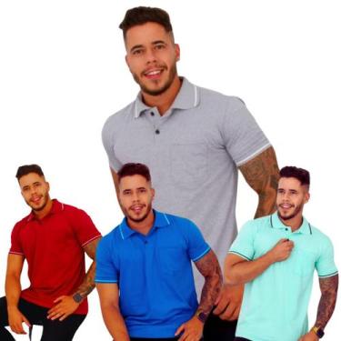 Imagem de Kit com 03  Blusas Gola Polo Masculinas com Bolso Algodão - RS, GG
