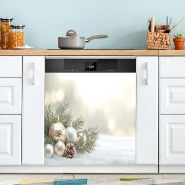 Imagem de SEHANY Linda capa magnética de bola de Natal para lava-louças, adesivos magnéticos decorativos antiarranhões para painel de geladeira e lava-louças, decoração de Natal de cozinha doméstica 58 x 66 cm