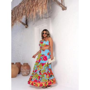Imagem de Conjunto cropped e saia longa 3 marias estampado cod1996 - LALOKA, Azu