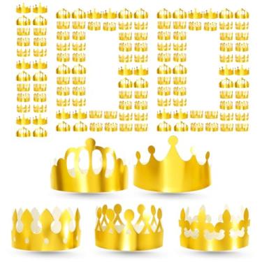 Imagem de MAQUITA 100 Pcs Gold Paper Crowns Birthday Party Bulk for Adults Classroom Students Hat Supplies Favors (Elegant, 5 Styles)