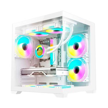 Imagem de Gabinete Gamer Duex Aquario, Mid-Tower, Lateral E Frontal De Vidro, Branco, 3X Fans Argb - Dxga275wh
