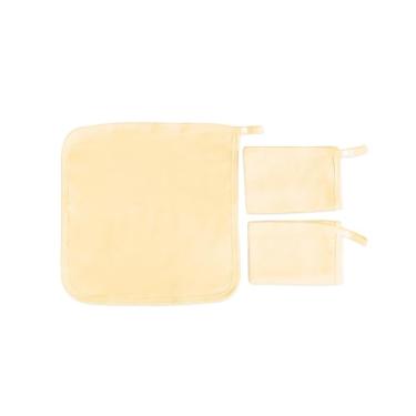 Imagem de Kit Pano de Boca Bebê em Malha, 3 Peças, 100% Algodão, 30x30cm, com Prendedor de Chupeta (Diversas Cores) (Amarelo)