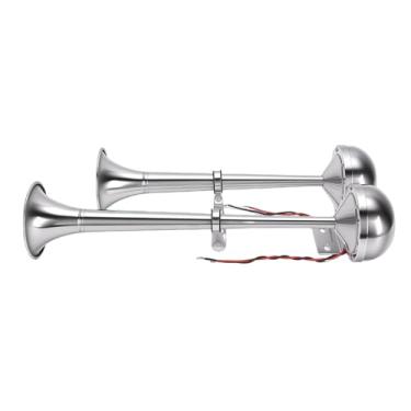 Imagem de Diydeg Buzina de Barco Marinho, 125dB Alto de Aço Inoxidável Trompete Duplo Trompete Duplo Buzina de Caminhão Saída de Som Poderosa Marítima para Veículos Caminhões RVs