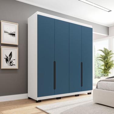 Imagem de Guarda-roupa Casal 4 Portas Bater Madrid Azul/Branco