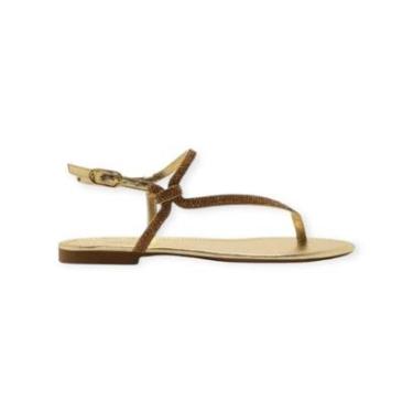 Imagem de Sandalia Rasteira Feminina Arezzo Tira Lateral Strass Dourado-Feminino