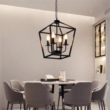 Imagem de Luminária pendente para mesa de jantar, lustre moderno com 4 lâmpadas, corpo em metal e altura ajustável, soquete E27. Ideal para sala de estar, restaurante, cozinha, ilha, bar e café.