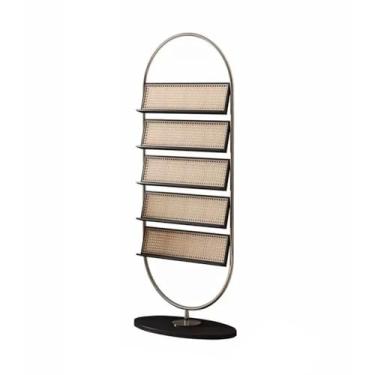 Imagem de KEG801302 Porta-revistas simples de chão prateleira de exibição de meados do século organizador de livros de madeira maciça para jornais e livros ilustrados escritório (preto)