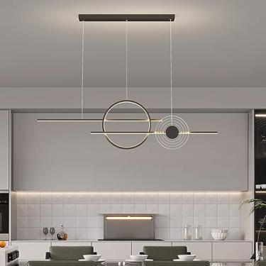 Imagem de Luminária pendente LED regulável, moderna, para mesa de jantar, com controle remoto, altura ajustável, 38W, lustre para sala de jantar, quarto, cozinha e escritório (preta)
