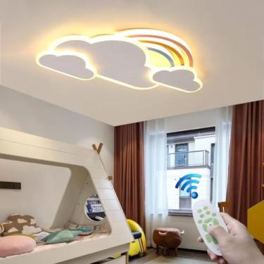 Imagem de Luminária de teto LED infantil com controle remoto e intensidade regulável, ideal para quarto de menina ou menino. Luminária pendente moderna com design em formato de nuvem arco-íris para sa