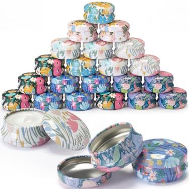 Imagem de Otoolling Pacote com 24 mini frascos de folha de flandres com tampas, 20 ml reutilizáveis redondos pequenos frascos florais para viagem, recipientes vazios para pomada, velas de LED, pomada, sombra