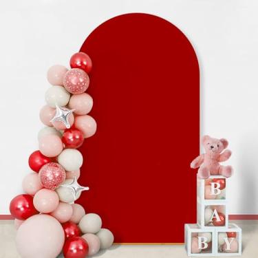 Imagem de GOJAWAY Capa vermelha de arco de casamento de 2 m, capas de suporte de arco de casamento de elastano para topo redondo Chiara Arch Background Capa para decoração de festa de aniversário, cerimônia