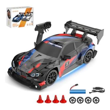 Imagem de Carrinho de Controle Remoto 4WD 1:24, Drift Racing com Luzes, Recarregável, Inclui Bateria, Carregador, 4 Rodas Extras e 4 Cones, Modelo 8607 (Preto)