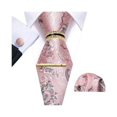 Imagem de Conjunto De Gravata Masculina Verde Teal Violeta Roxo Floral Jacquard 