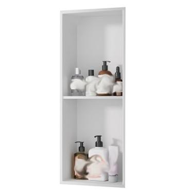 Imagem de Nichos de aço inoxidável, interiores de banheiro nichos embutidos, prateleiras acabadas de armazenamento de artigos de higiene pessoal e cosméticos, divisórias de armário de TV (cor: branco, tamanho