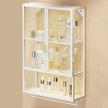 Imagem de Armário de parede de banheiro de metal com porta de vidro e barra de toalha - Armazenamento sobre o vaso sanitário que economiza espaço para banheiro e sala de estar - elegante, durável e fácil