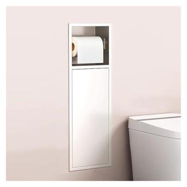Imagem de Nicho de chuveiro de aço inoxidável com suporte de rolo de papel higiênico - Rack de armazenamento embutido para escova de vaso sanitário e essenciais, prateleira de parede, durável e elegante (branco