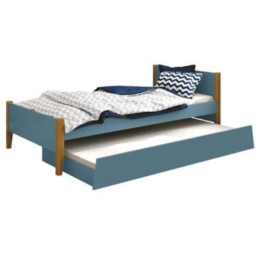 Imagem de Cama Babá Solteiro com Auxiliar Simba Azul Fosco com Madeira - MoveisA