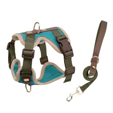 Imagem de Peitoral Coleira Resistente Para Pet Cão Grande e Médio Porte com Regulagem Colete Reforçado para Passeio Cachorro(Azul com verde,P(Peito34-40cm）)