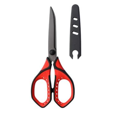 Imagem de Tesoura antiaderente de titânio colorido com capa, tesoura de costura de tecido multiuso com tesoura afiada SoftGrip para material doméstico e escolar