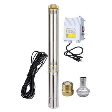 Imagem de Bomba submersível de poço profundo com caixa de controle, 2HP 230V bomba de água submersível de latão para irrigação industrial e casa, cabo de alimentação de 30 m, 27 GPM, elevação de 472 pés, longa