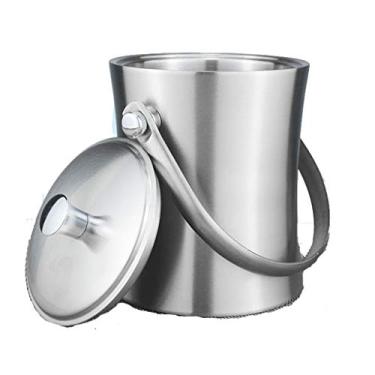 Imagem de Balde de gelo isolado aço inoxidável parede dupla balde de gelo com tampa para refrigerador de vinho de cerveja (tamanho: 3L)