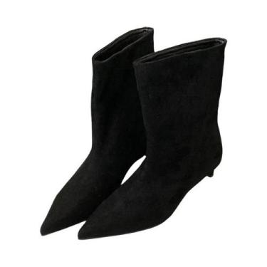 Imagem de Botas Femininas De Outono Com Bico Fino, Estilo Vintage, Salto Baixo, 