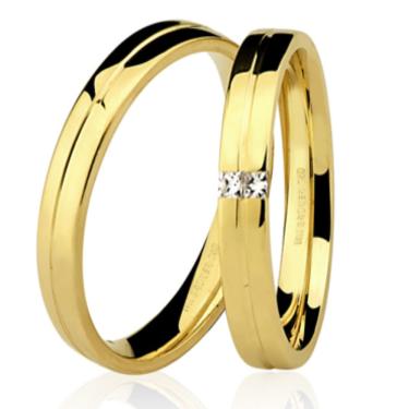 Imagem de Par De Aliança Casamento De Ouro 18k Com 3mm E Diamantes