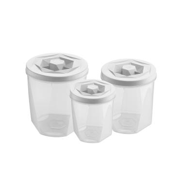 Imagem de Porta Mantimentos Branco Tampa Rosca Pote Plastico 3un