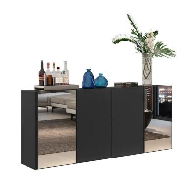 Imagem de Aparador Buffet 4 Portas Com Espelho Vegas Multimóveis V3561 Preto Preto