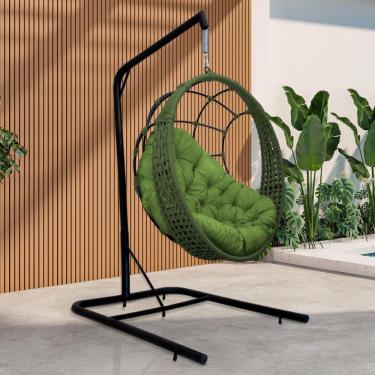 Imagem de Cadeira Balanço Ninho Suspenso Em Corda Náutica Luxo Com Suporte Verde