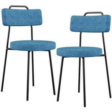 Imagem de Kit 02 Cadeiras Decorativa Estofada Para Sala De Jantar Barcelona L02 Linho Azul - Lyam Decor