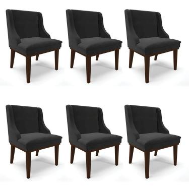 Imagem de Kit 06 Cadeiras Liz Veludo Base Fixa Madeira TabacoPreto