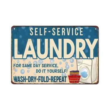 Imagem de Placa Decorativa Vintage De Metal Para Lavanderia Com Tema Gato Preto,