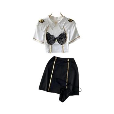 Imagem de Macacão Feminino Sem Mangas, Justo, Costas Nuas, Com Saia Plissada Min