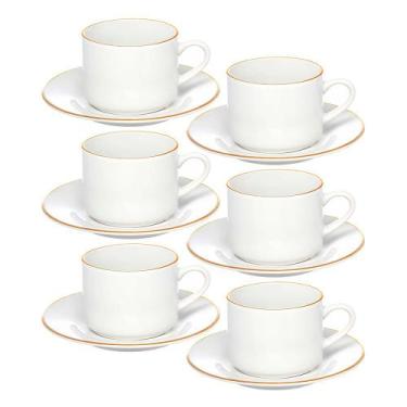 Imagem de Jogo 6 Xícara de Chá Porcelana Borda Dourada com Pires Café Royal Prem