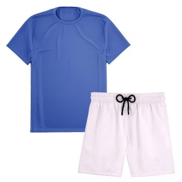 Imagem de Kit Short Praia Academia Passeio Treino Branco + Camiseta Manga Curta Masculina-Masculino