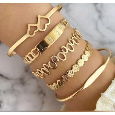Imagem de Conjunto de Braceletes Femininos Banhados a Ouro 18K  Modernos e Sofis