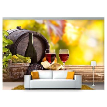Imagem de Papel De Parede Barril Vinho Cacho De Uva 3D Al120