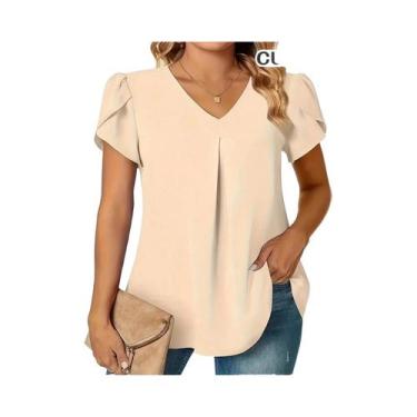 Imagem de Camisa Casual Feminina De Manga Longa Com Decote Em V Em Tamanhos Gran