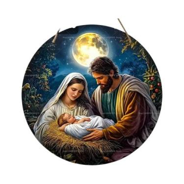 Imagem de Placa De Presépio De Madeira Virgem Maria Jesus José Para Decoração De