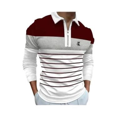 Imagem de Camisa Polo Masculina Com Zíper, Manga Longa, Casual Para Atividades A
