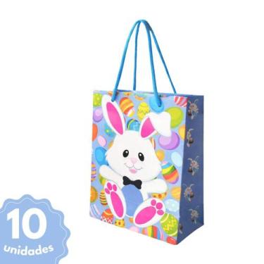 Imagem de Sacolas Cartonada Páscoa Premium Alça Nylon 17,5x8,5x21,5cm Quantidada